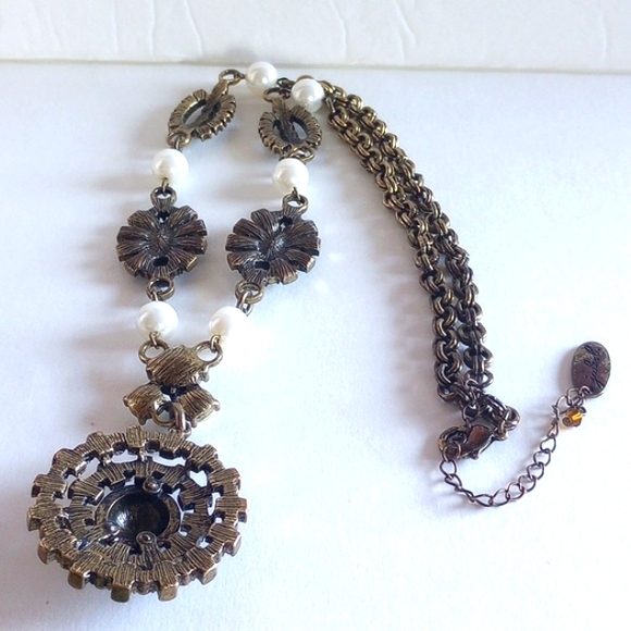 JULES B. NECKLACE FAUX PEARLS CRYSTALS 21"+3" EXTENSION LONG SIGNED - Picture 7 of 8